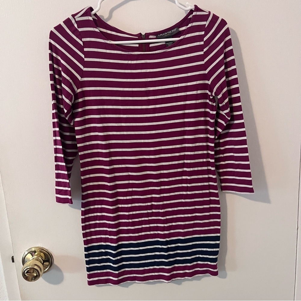 A Pea in the Pod Maternity Long Sleeve Knit Blouse Tee Zip Back Striped Small